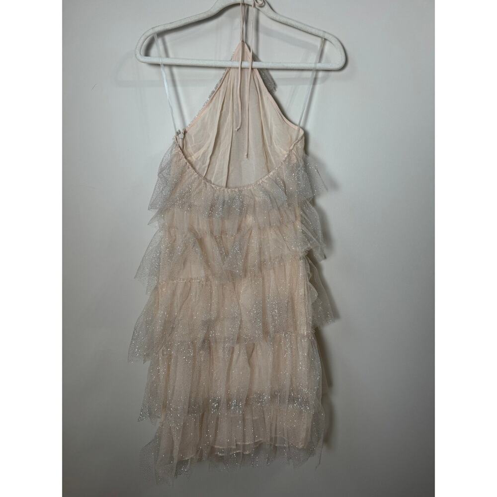 The Bar Tiered Glitter Tulle Lou Mini Dress Champagne Pink Halter Party Size 0 - Picture 5 of 6